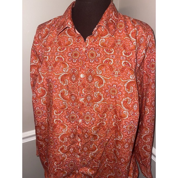 Lands' End Womens Plus Size Paisley Button Up Shirt Orange Pink Size 22W - Picture 3 of 4